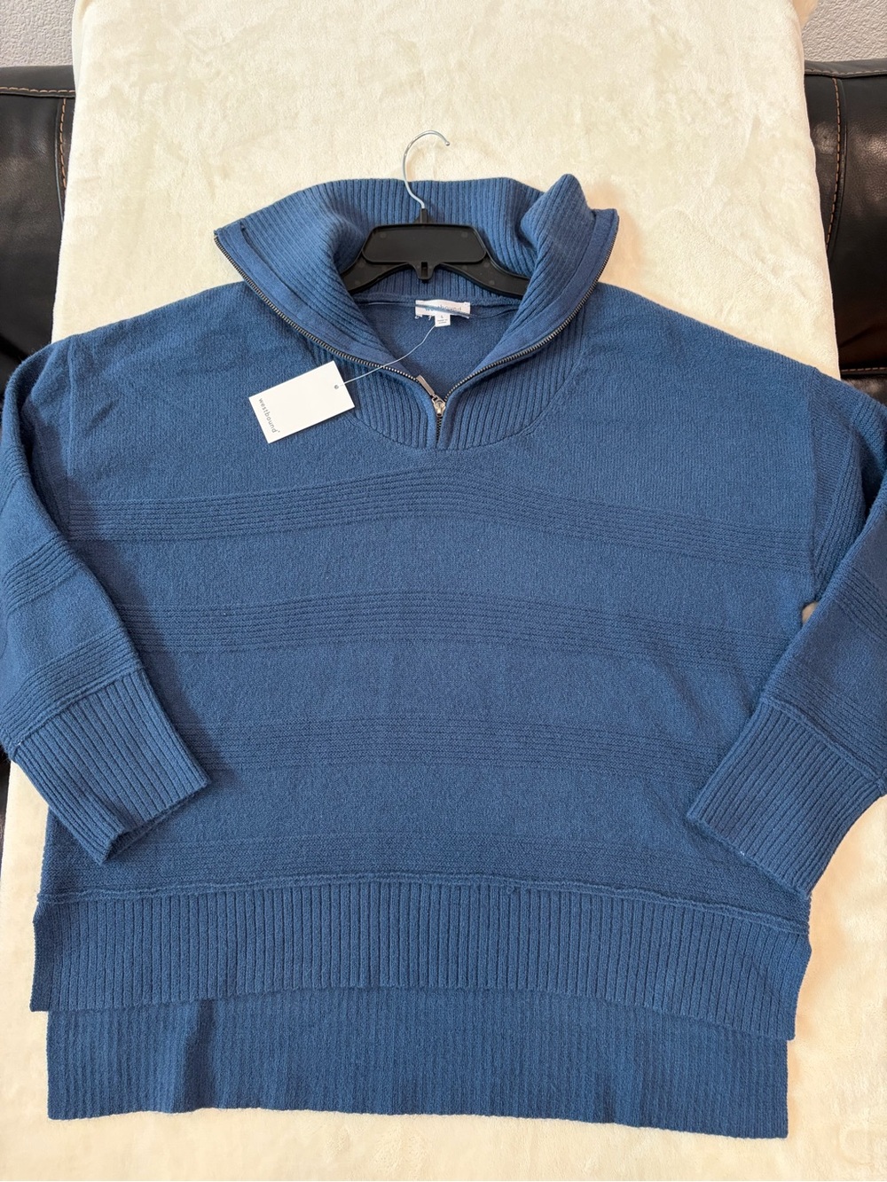 Westbound Women's Blue Zip Cowl Turtleneck Sweater
